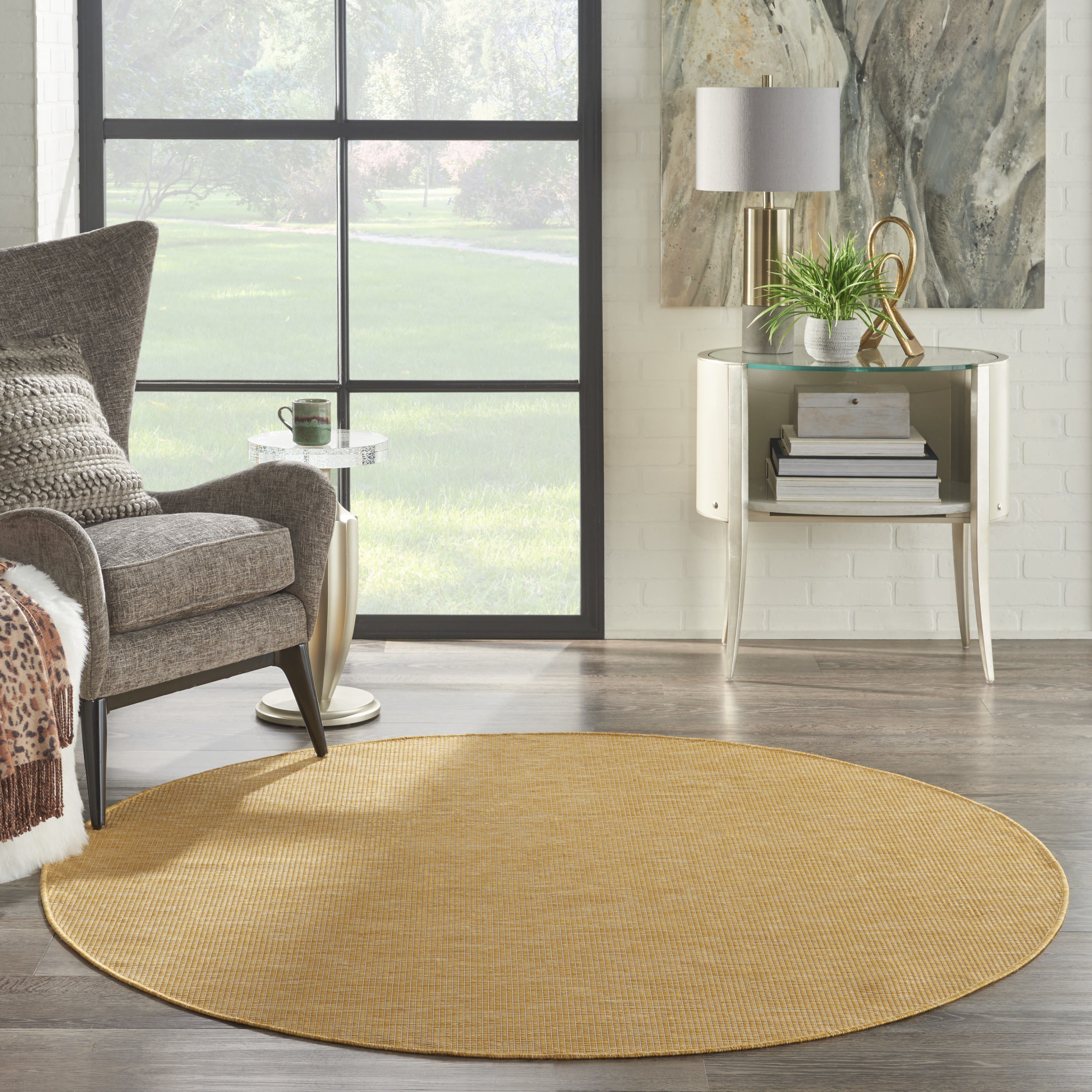 Nourison Positano 6' x Round Yellow Modern Rug