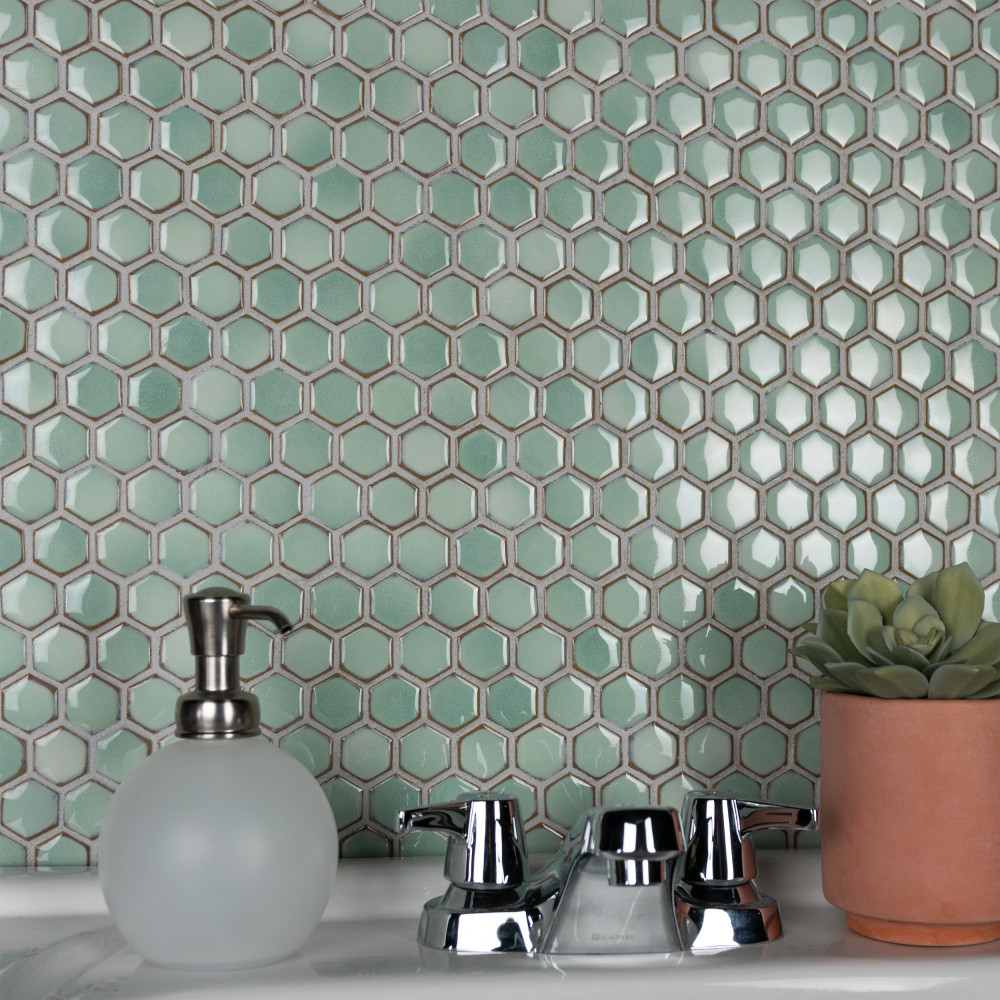 Hudson 1″ Hex Mint Green 11-7/8 in. x 13-1/4 in. Porcelain Mosaic Tile