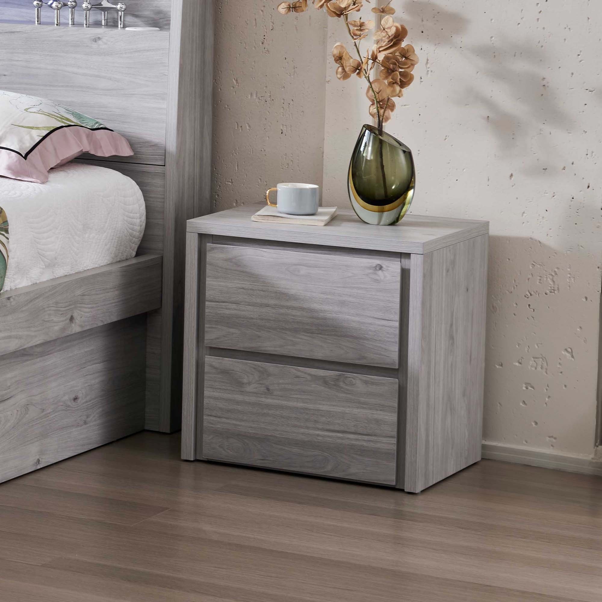 Lifestyle image of the Nova Bedside Table (2 Drawer), Stone Oak from Forty Winks