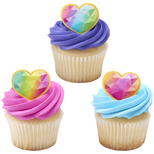 Rainbow Prism Heart Cupcake Rings