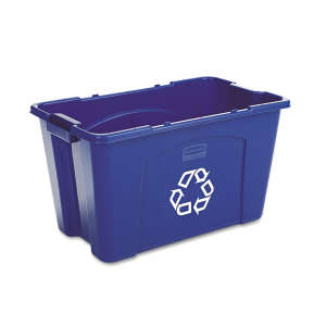 Rubbermaid Commercial, Recycling Bin, 18 gal, Resin, Blue, Rectangle, Receptacle