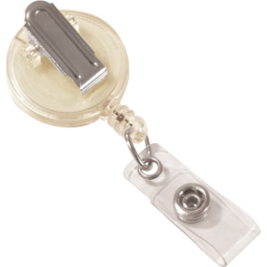 Retracting ID Card Reels, Spring Clip, Clear, Pack of 12