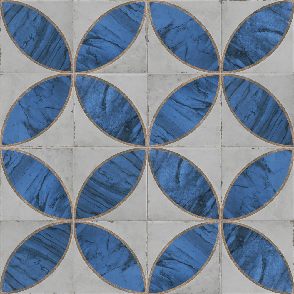 Renaissance Deco Indigo Mandorla 7.88x7.88 Square Porcelain Floor and Wall Digital Pattern