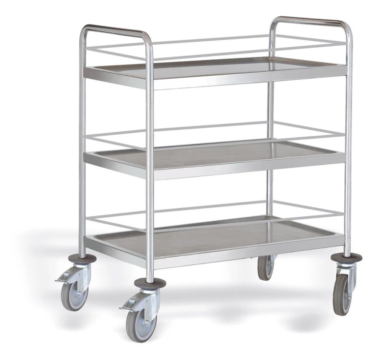 Chariot de service démontable avec galerie en acier inoxydable de Niveaux 3 - 800 x 500 mm