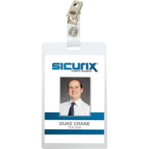 Self Laminating Badge Holders with Clip, Vertical, Clear, Pack of 25