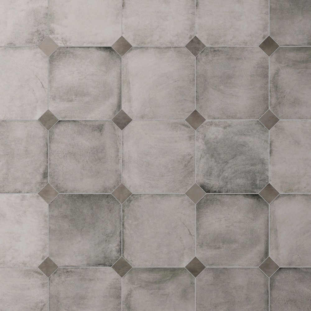 Laverton Octagon Gris with Taco Grafito 7-7/8 in. x 7-7/8 in. Porcelain Floor and Wall Tile