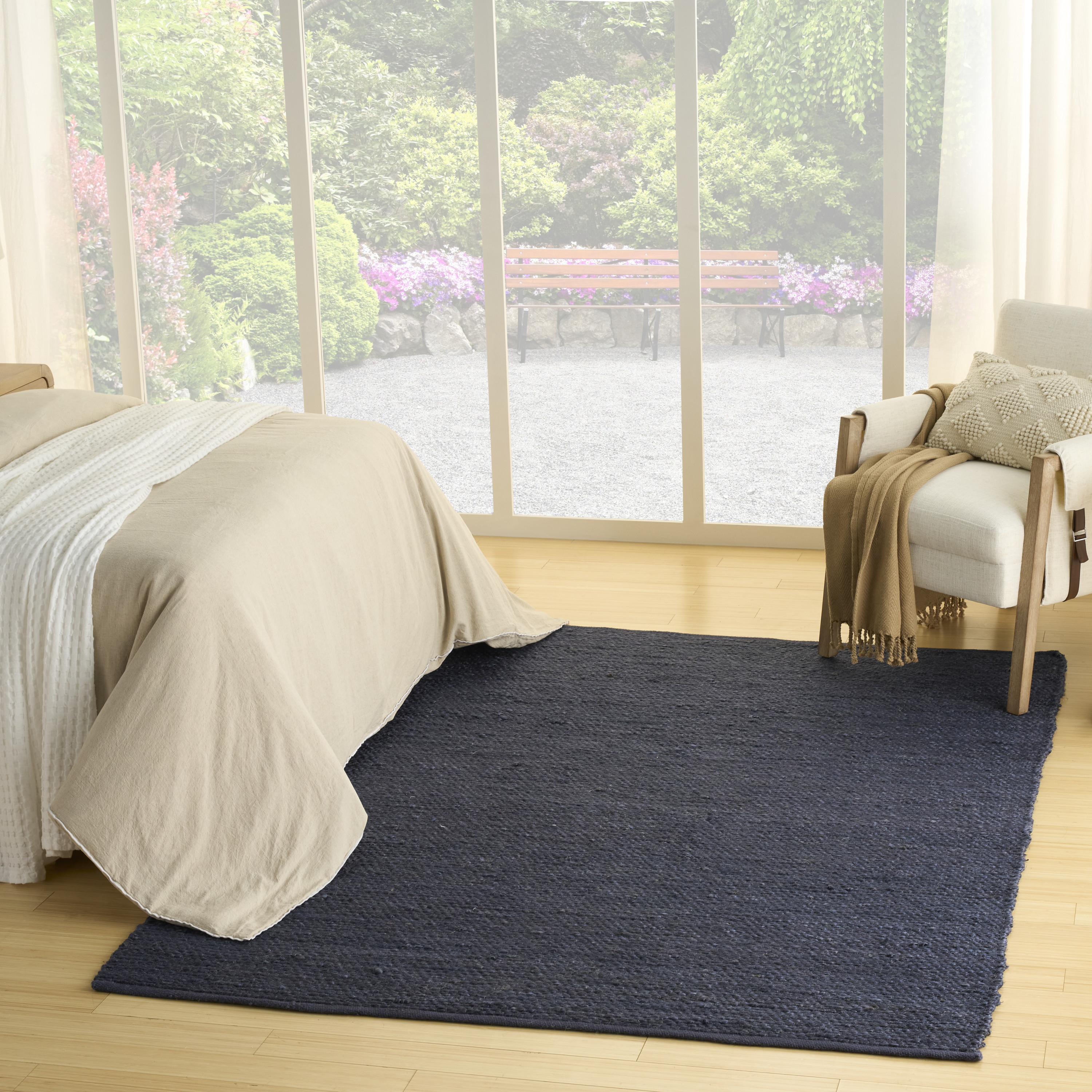 Nourison Natural Jute 10' x 14' Navy Farmhouse Indoor Rug