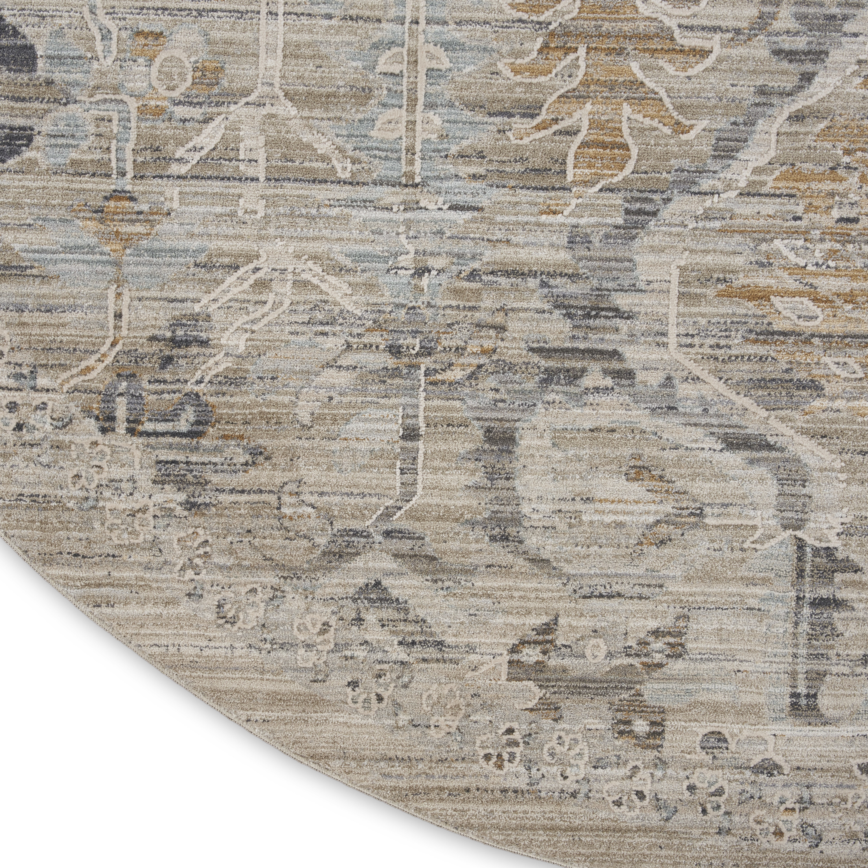 Nourison Lynx 7’10” x Round Ivory Taupe Vintage Indoor Rug