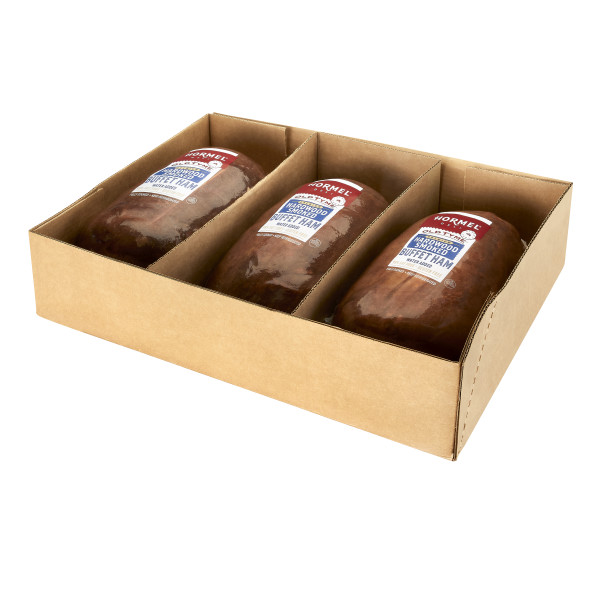 OLD TYME(r) Hardwood Smoked Premium Buffet Ham, Water Added, 3 pc . C1RM - Front Right Open Case (Hi Res)