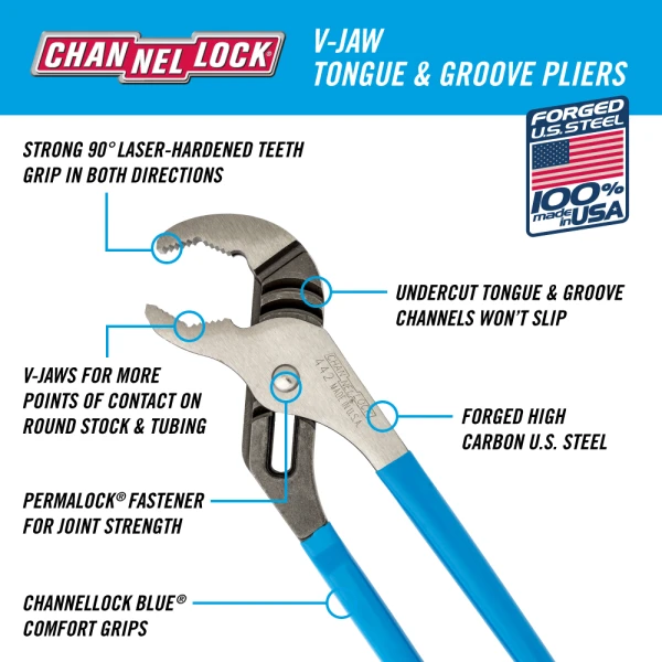 442 12-inch V-Jaw Tongue & Groove Pliers