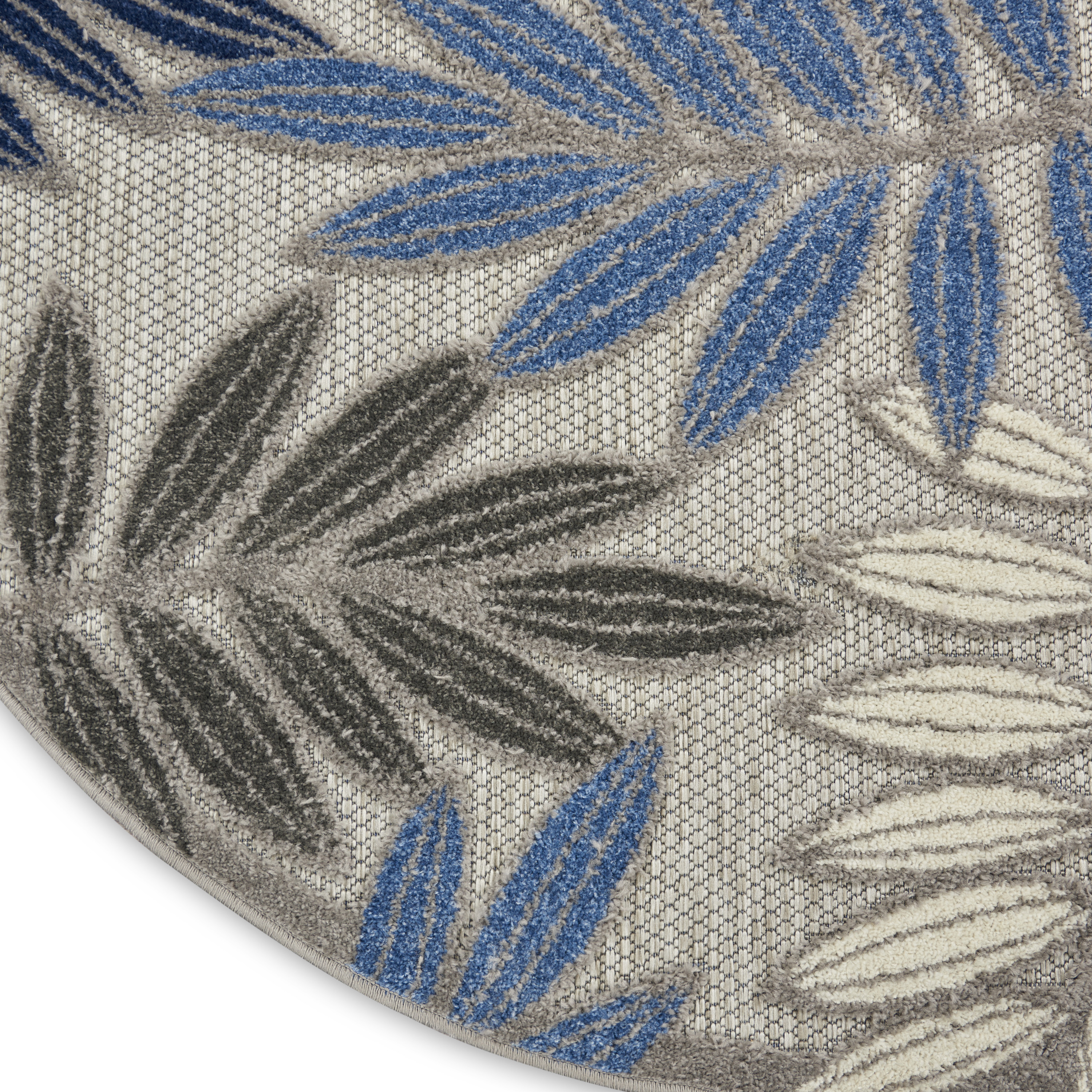 Nourison Aloha 4' x Round Grey Blue Tropical Rug