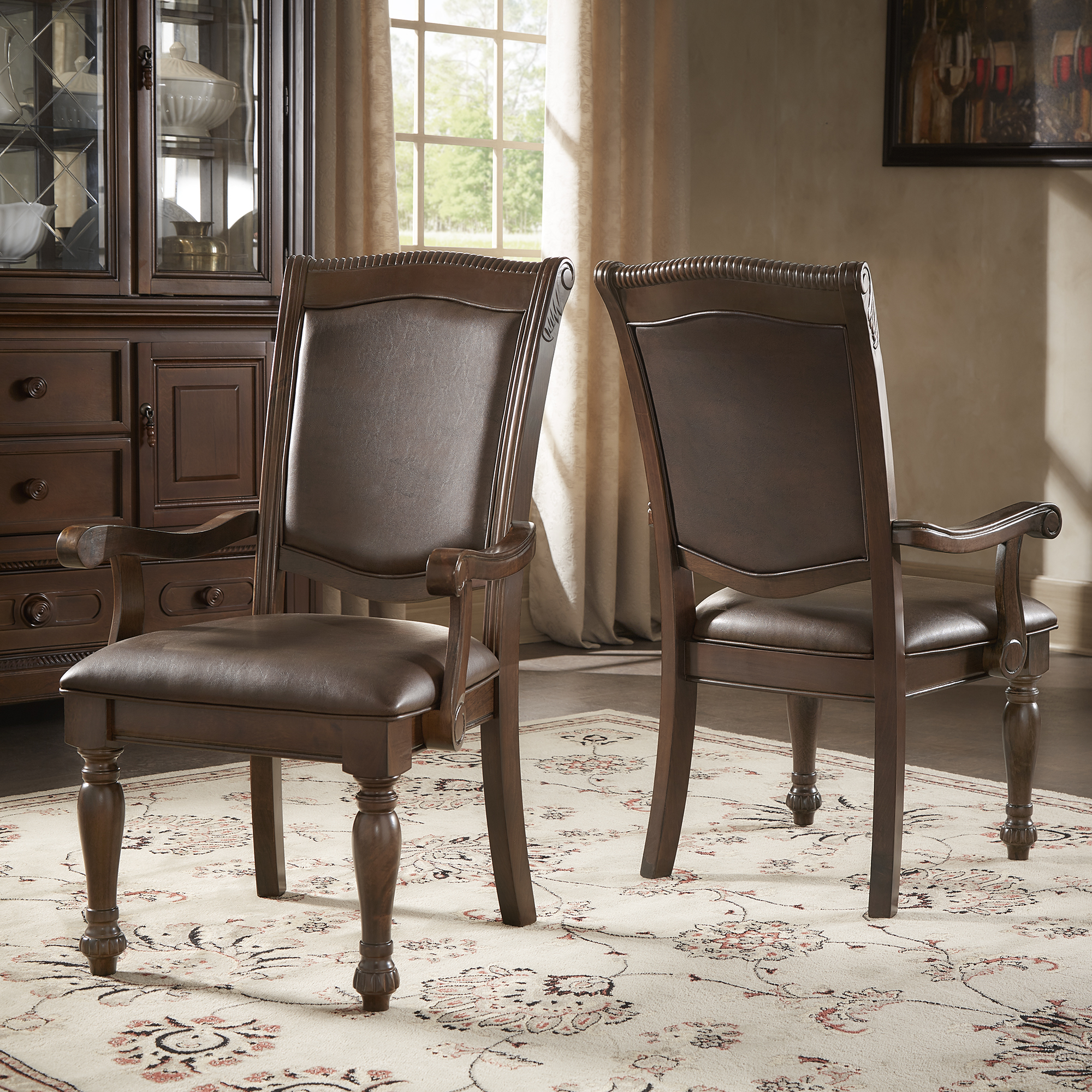 Brown Faux Leather Dining Chairs (Set of 2)