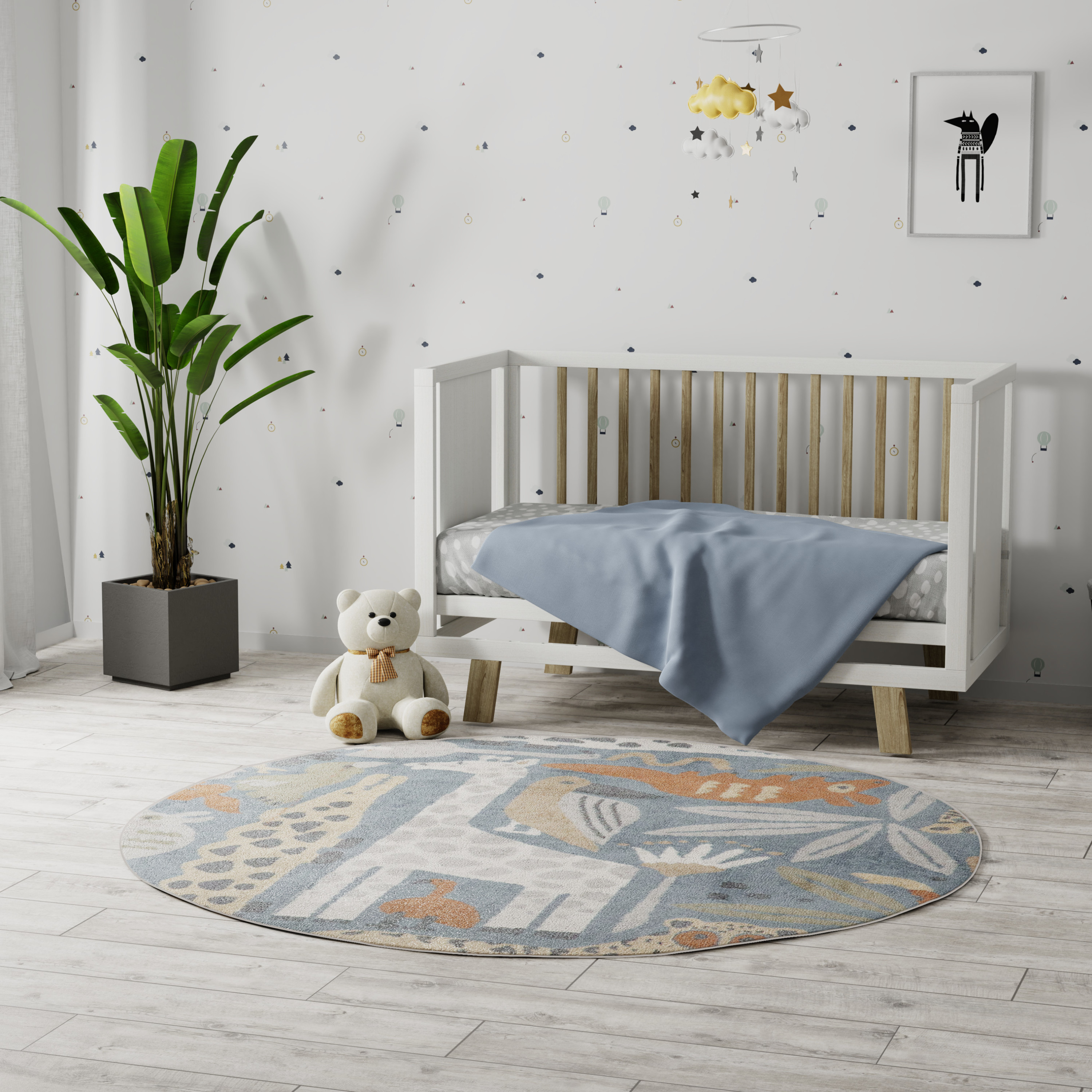 Nourison Astra Machine Washable 4' x Round Multicolor Kids Indoor Rug