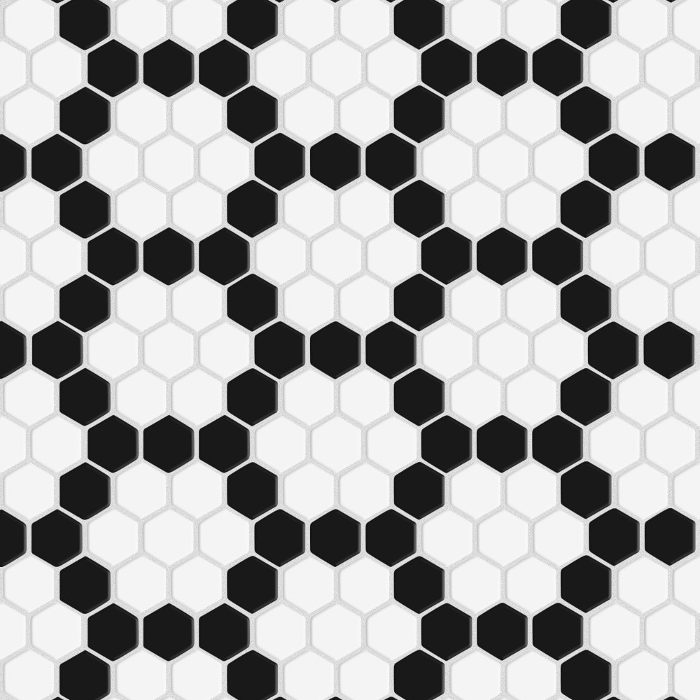 Sample – Metro 1″ Hex Matte White w/Black Honeycomb Porcelain Mosaic Tile