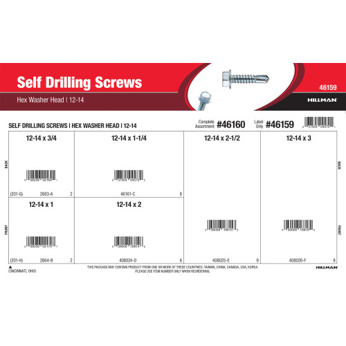 Hex Washer-Head Self-Drilling Screws Assortment (#12-14)