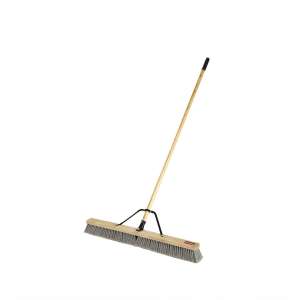 Rubbermaid Commercial, 36in, Assembled Push Broom w/ Fine Bristle, Polyethylene Bristles, Gray