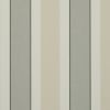 Vertical striped wallpaper, alternating wide beige and gray bands with narrow off-white and thin dark-green lines; repeating pattern shown as a close-up on a flat interior wall under neutral light.