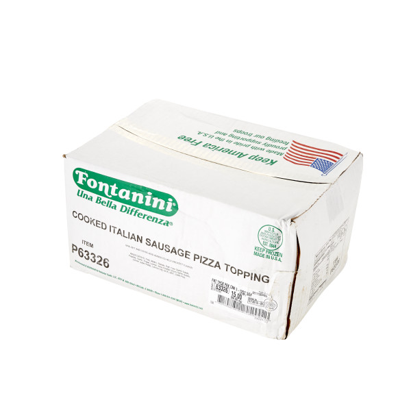 FONTANINI(r) Spicy Italian Sausage Topping, Cooked, Chunk, 12-14/oz, 3/5 lb . C1RA - Front Right Closed Case (Hi Res)