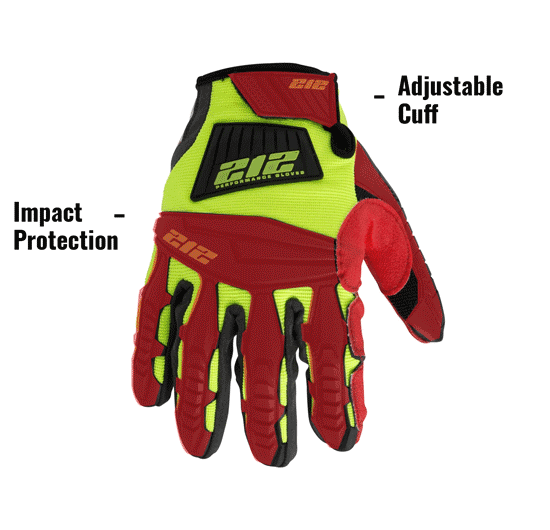 Impact Resistant Super Hi-Viz Work and Utility Gloves IMP-88 showing Adjustable Cuff and Impact Protection