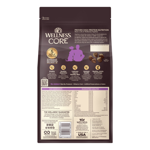 Wellness CORE Grain Free Senior Turkey Recipe back packaging