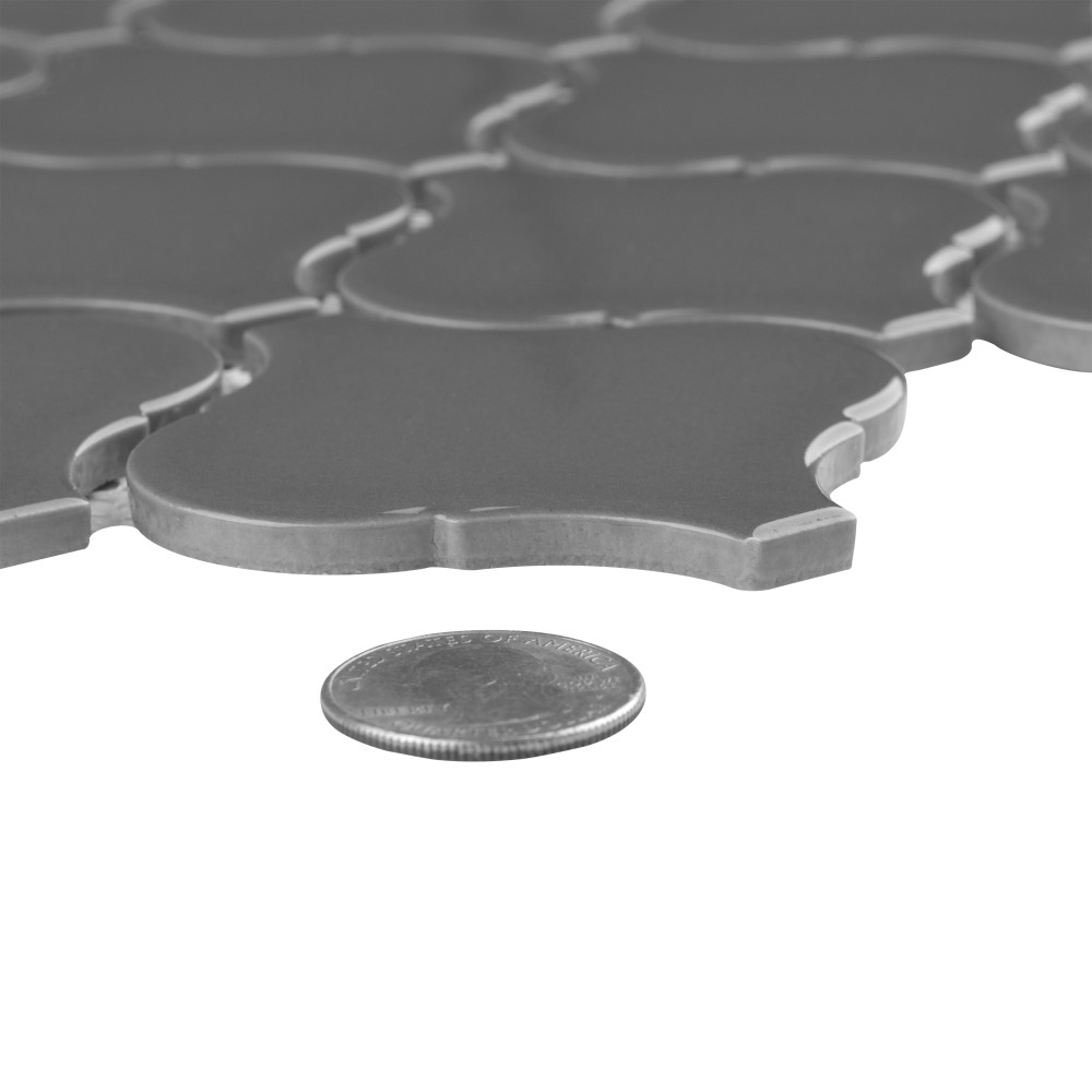 Metro Lantern Glossy Dark Grey 9-1/2 in. x 10-3/4 in. Porcelain Mosaic Tile