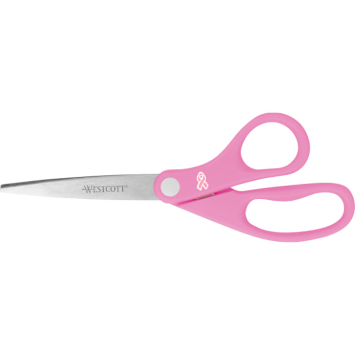 All Purpose Pink Ribbon Scissors, Breast Cancer Awareness, 8 in Long, 3.5 in Cut Length, Straight Pink Handle