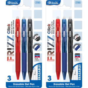 Frizz Erasable Gel Retractable Pens with Grip, Assorted Ink Colors, 2 Packs of 3