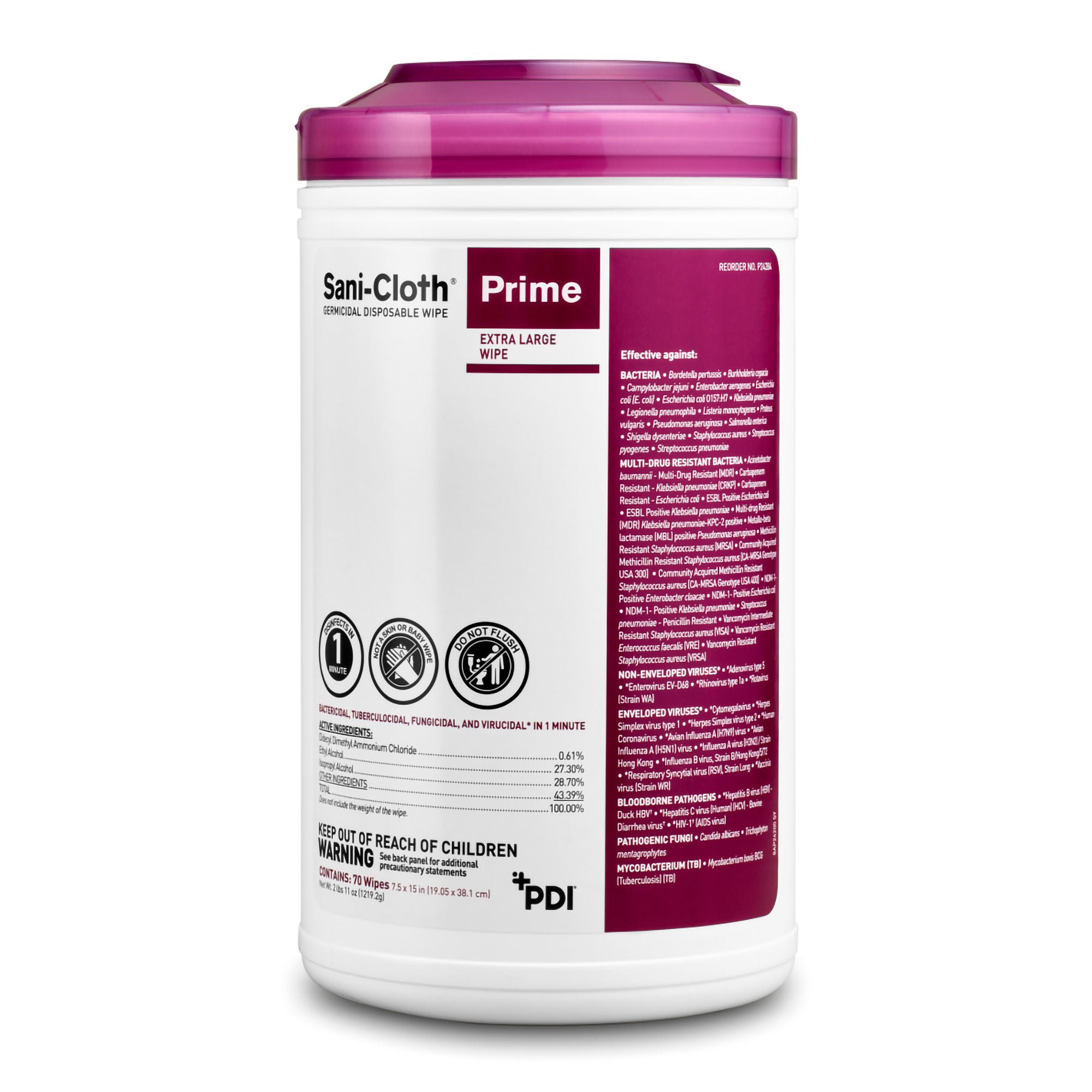 Sani-Cloth® Prime Extra Large Germicidal Disinfectant Wipes, 7.5 x 15 Inch