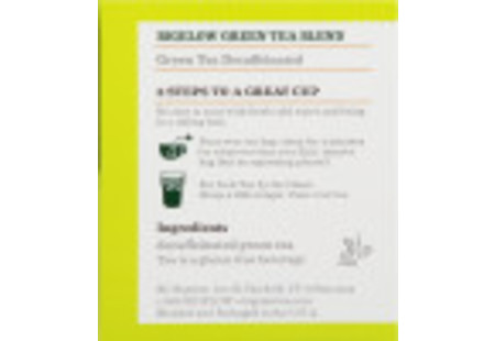 Ingredient panel of Decaffeinated Green Tea box