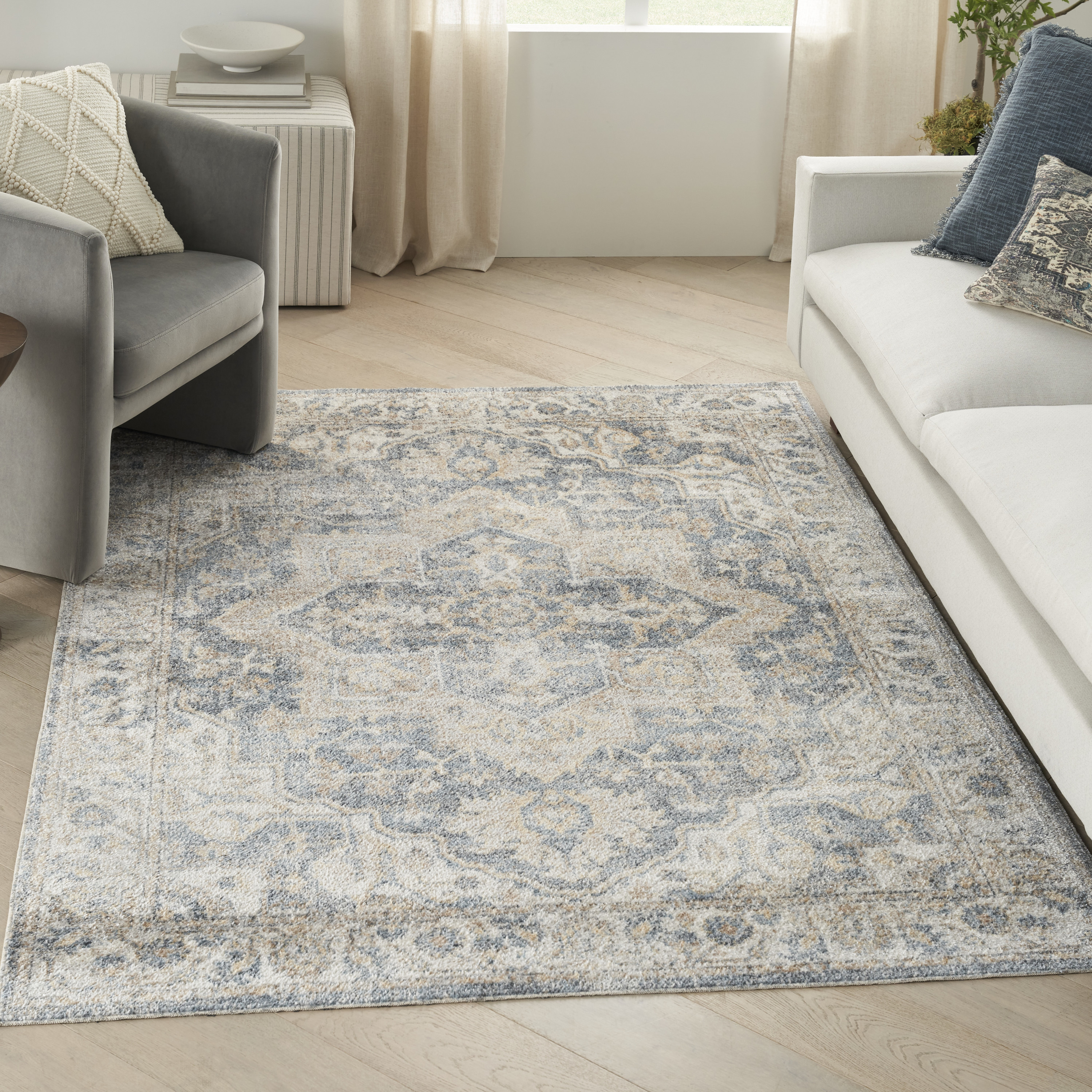 Nourison Astra Machine Washable 4' x 6' Grey Blue Vintage Indoor Rug