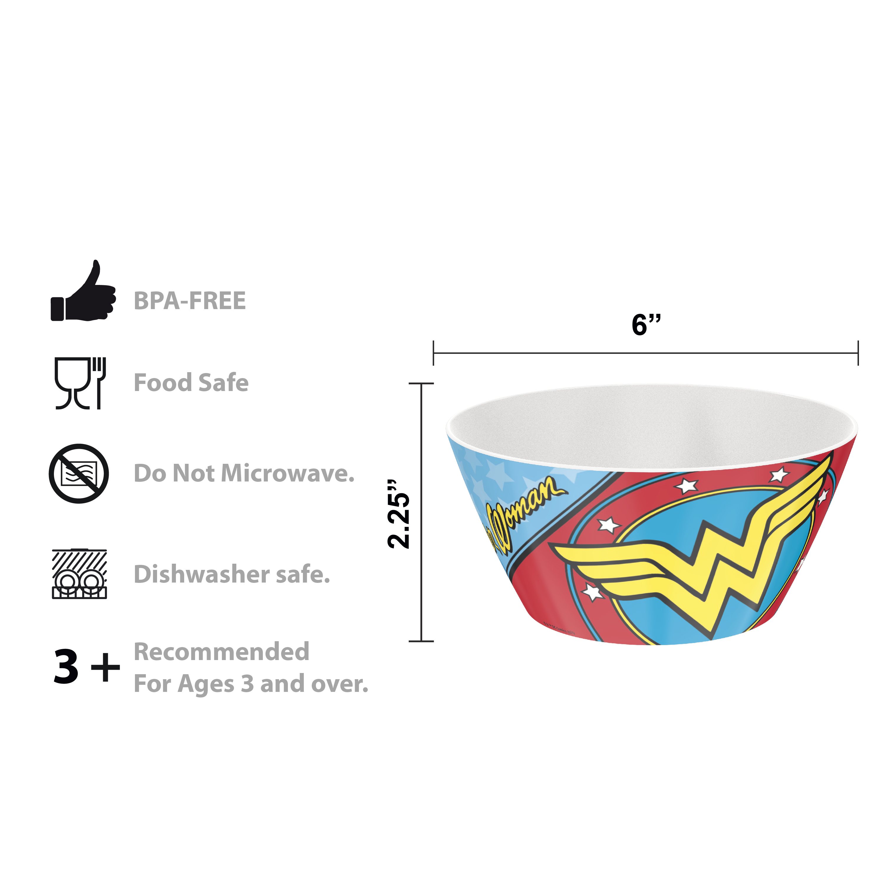 DC Comics Plate, Bowl and Water Bottle Dinnerware Set, Wonder Woman, 3-piece set slideshow image 6