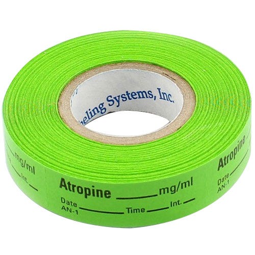 Atropine Labels, Green, Perforated Tape Style - 333/Roll