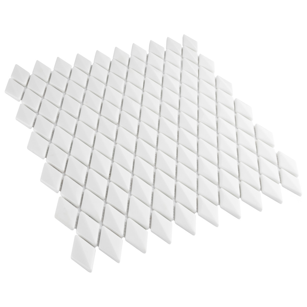 Expressions Beveled Diamond White 11-5/8 in. x 12 in. Glass Mosaic Tile