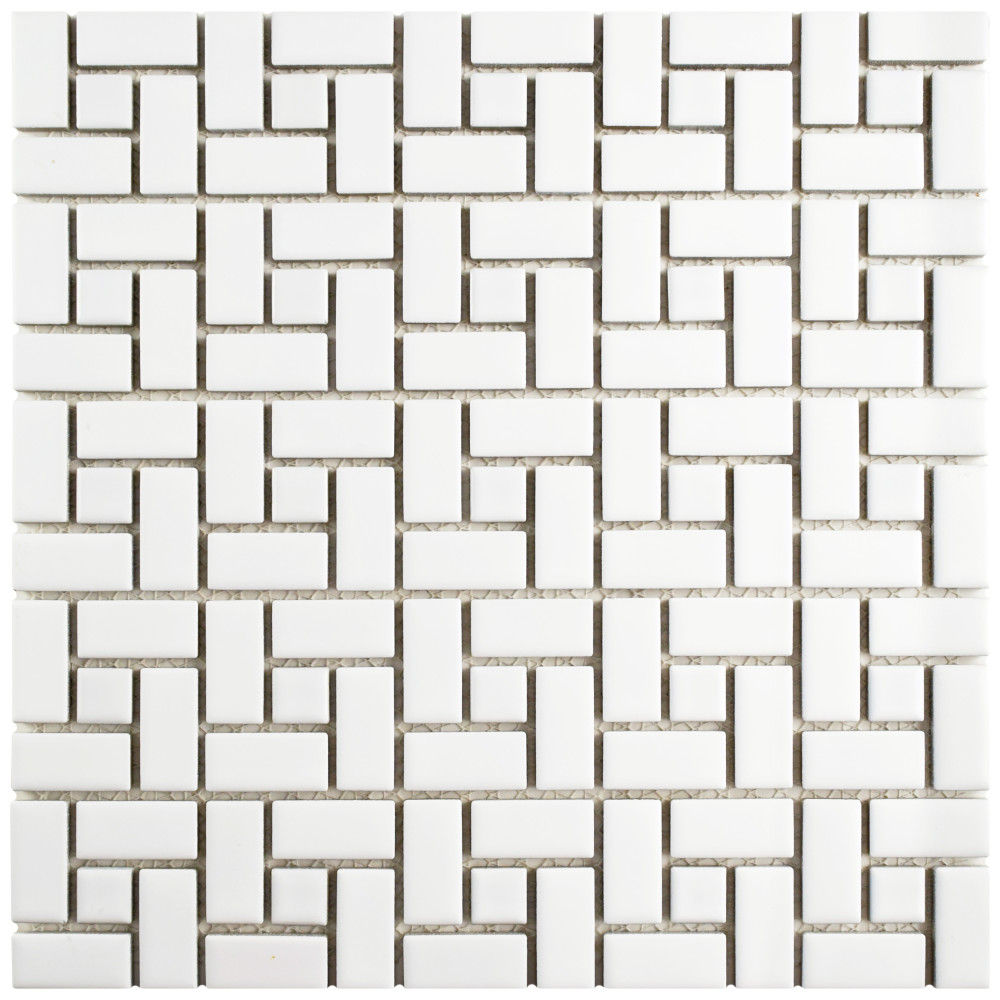 Sample – Spiral Matte White w/ Glossy White Dot Porcelain Mosaic Tile