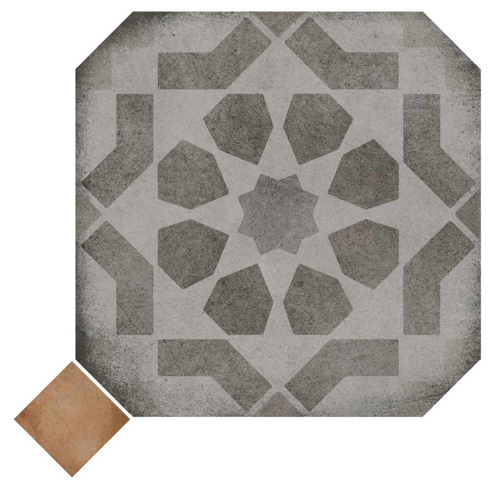 Laverton Octagon Deco Sombra with Taco Natural 7-7/8 in. x 7-7/8 in. Porcelain Floor and Wall Tile