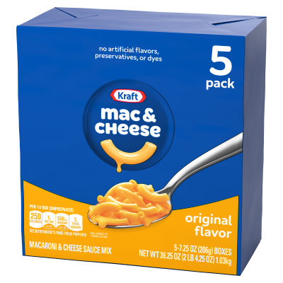 Kraft Original Mac & Cheese Macaroni and Cheese Dinner, 5 ct Pack, 7.25 oz Boxes