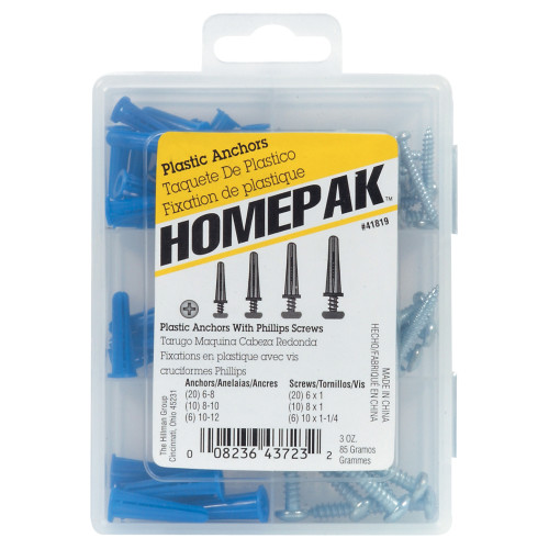 Homepak Plastic Anchors with Screws Kit