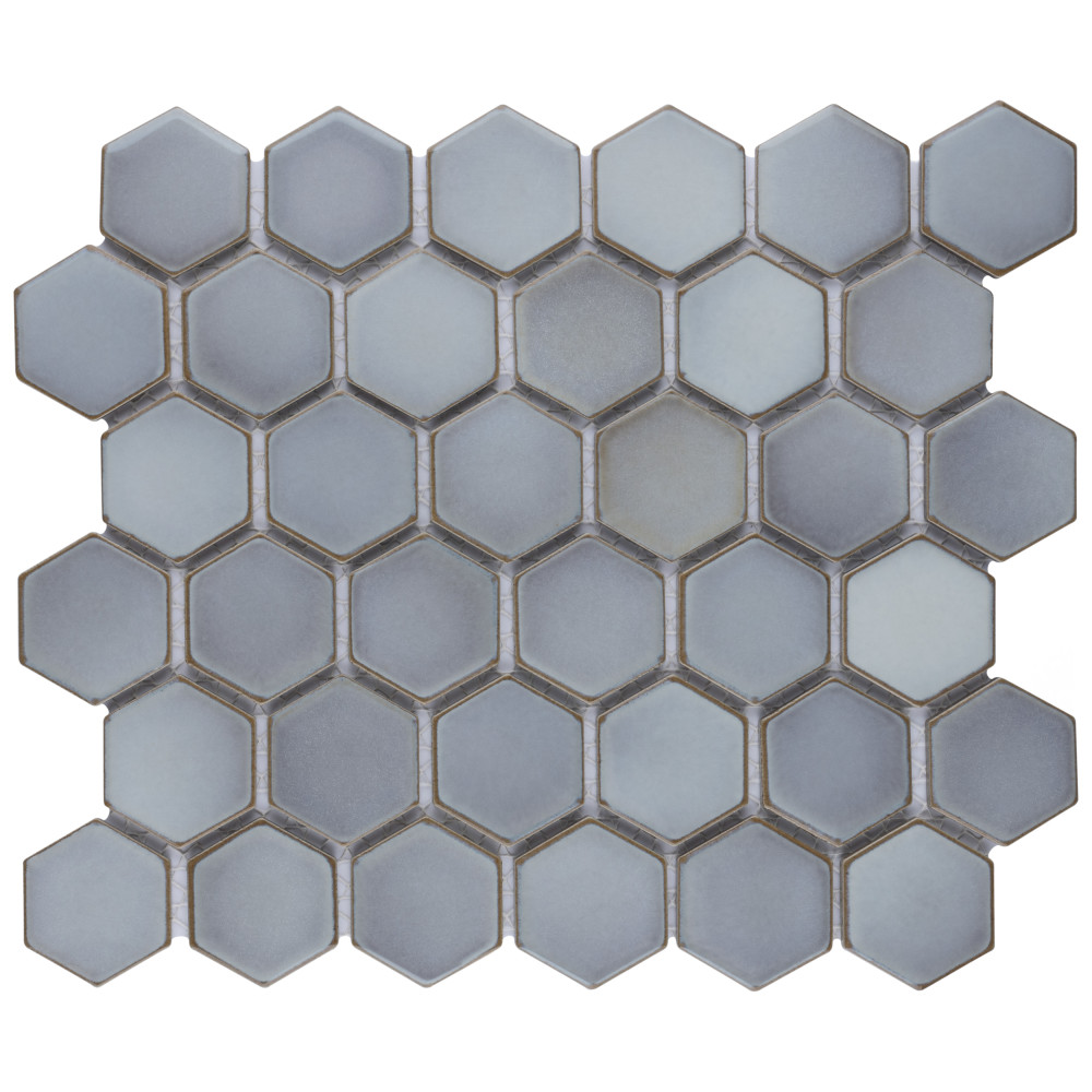 Hudson Due 2″ Hex Grey Eye 10-7/8 in. x 12-5/8 in. Porcelain Mosaic Tile