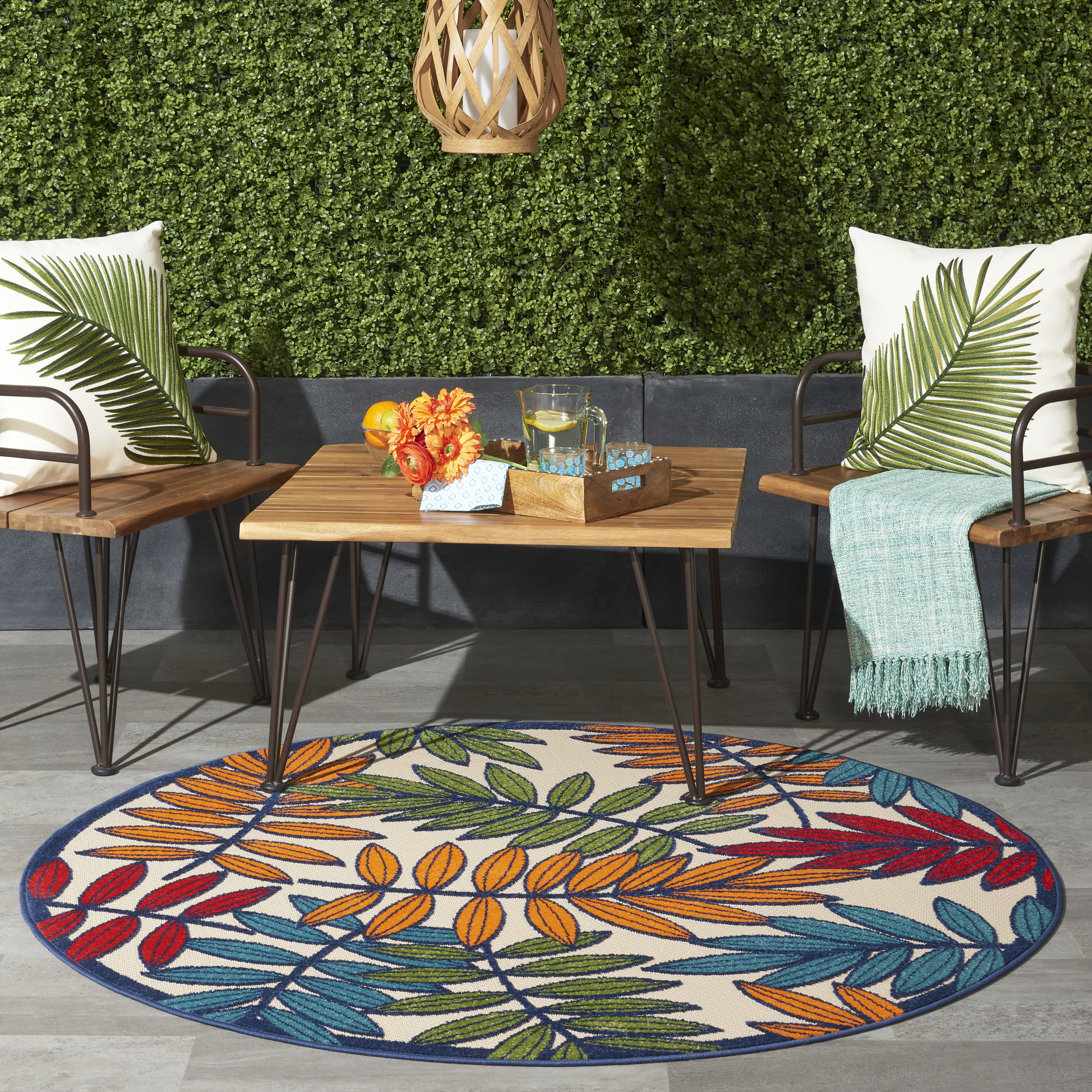 Nourison Aloha 4' x Round Multicolor Tropical Rug