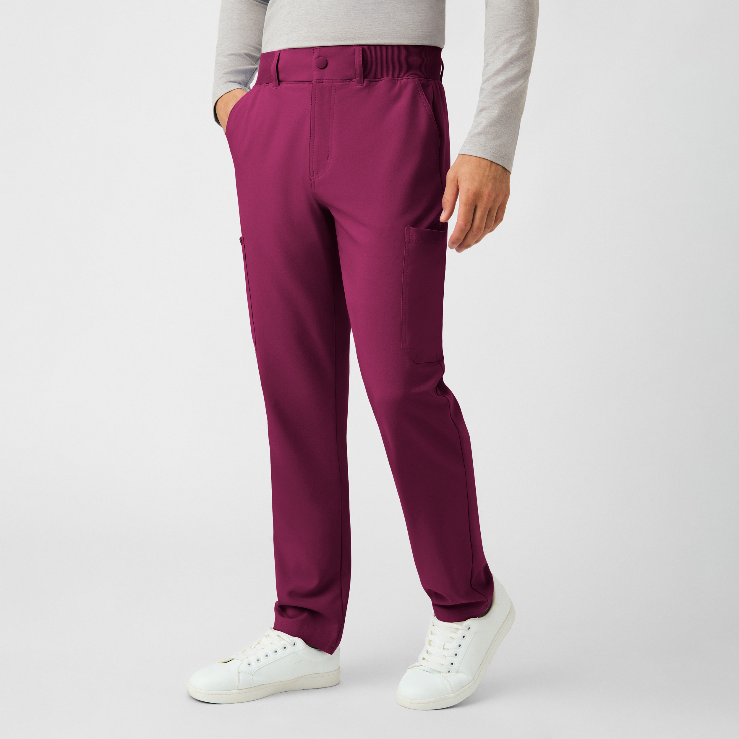 Landau Forward LB410 Men&#8216;s 8-Pocket Rib-Kint Waist Belt-Loop Cargo Scrub Pants with Zipper Fly and Drawstring-Landau