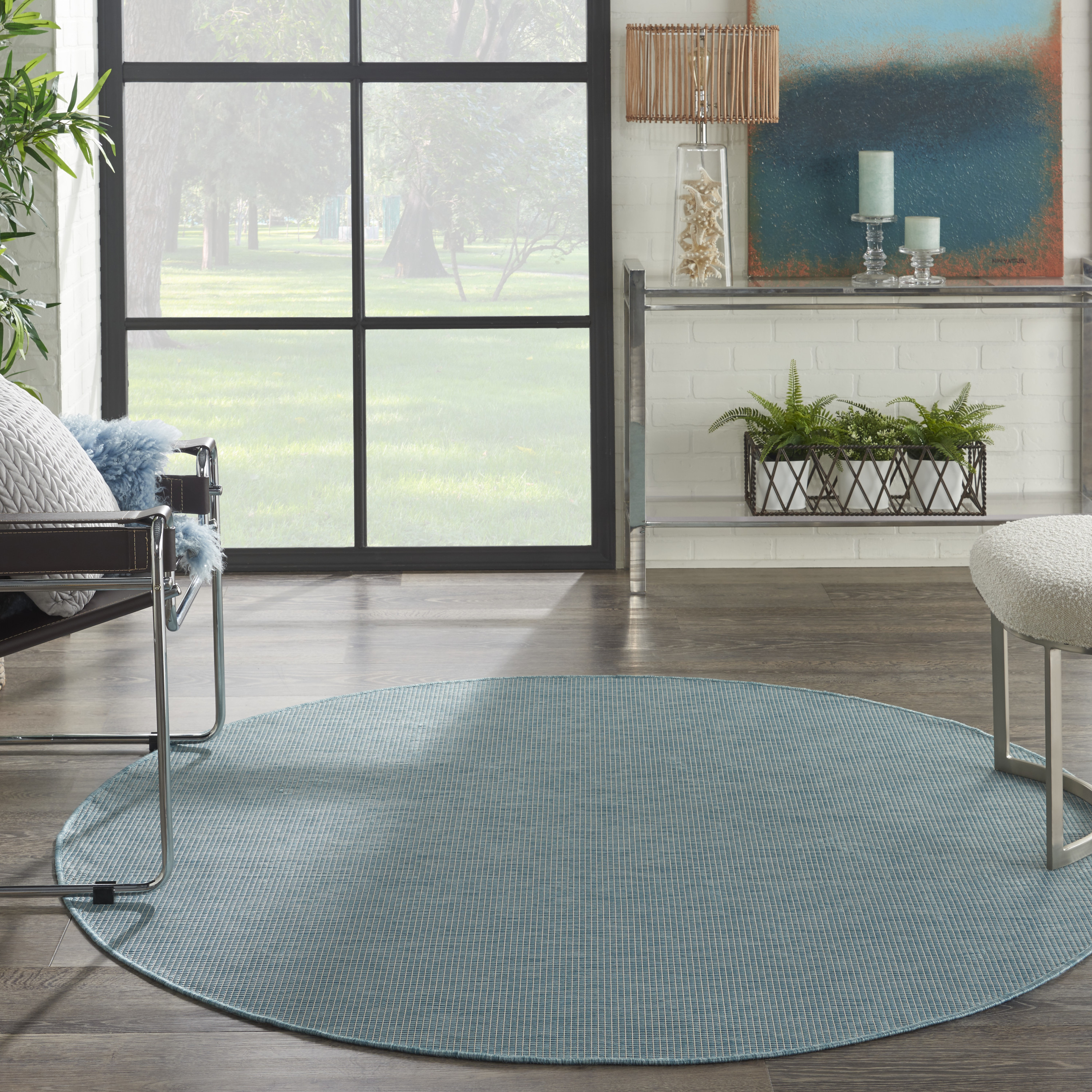 Nourison Positano 6' x Round Aqua Modern Rug