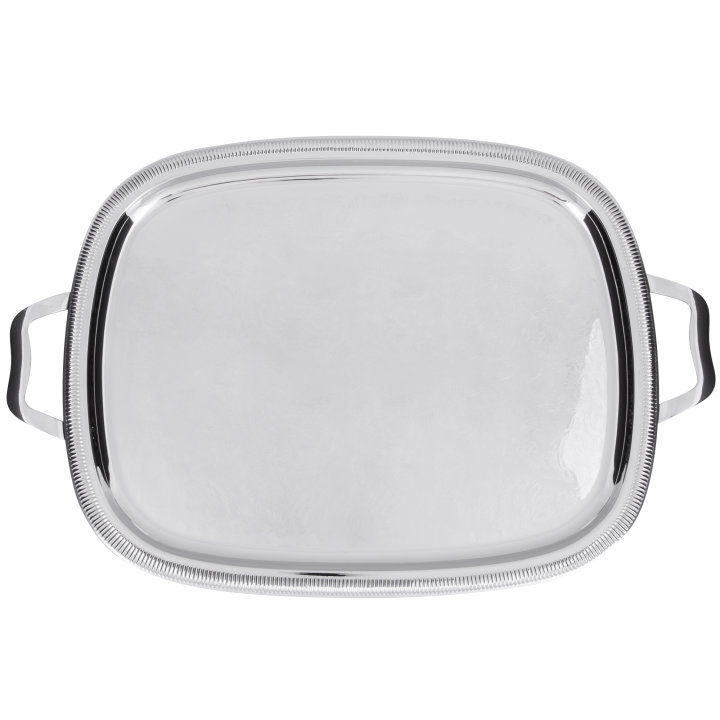 23 ½-inch Elegant Reflections oblong stainless steel serving tray with handles