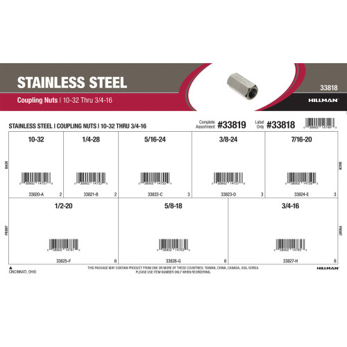 Stainless Steel Coupling Nuts Assortment (#10-32 thru 3/4