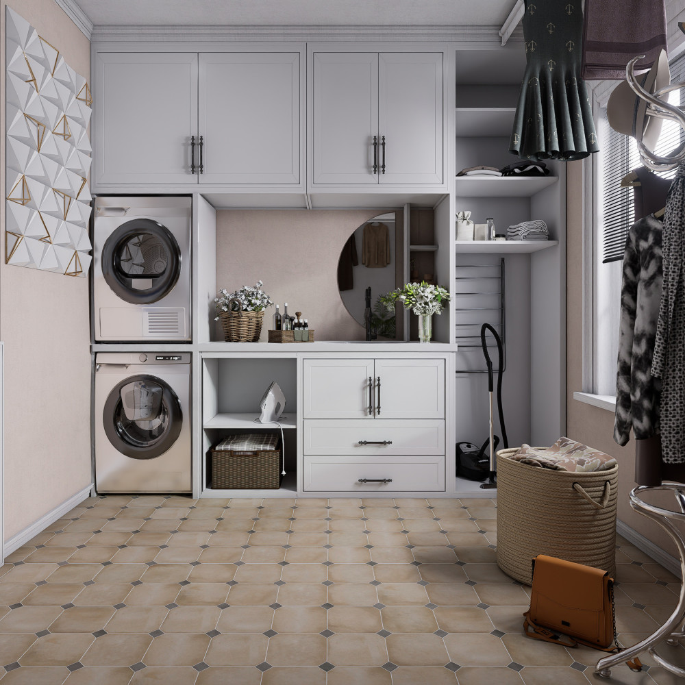 Laverton Octagon Beige with Taco Grafito 7-7/8 in. x 7-7/8 in. Porcelain Floor and Wall Tile