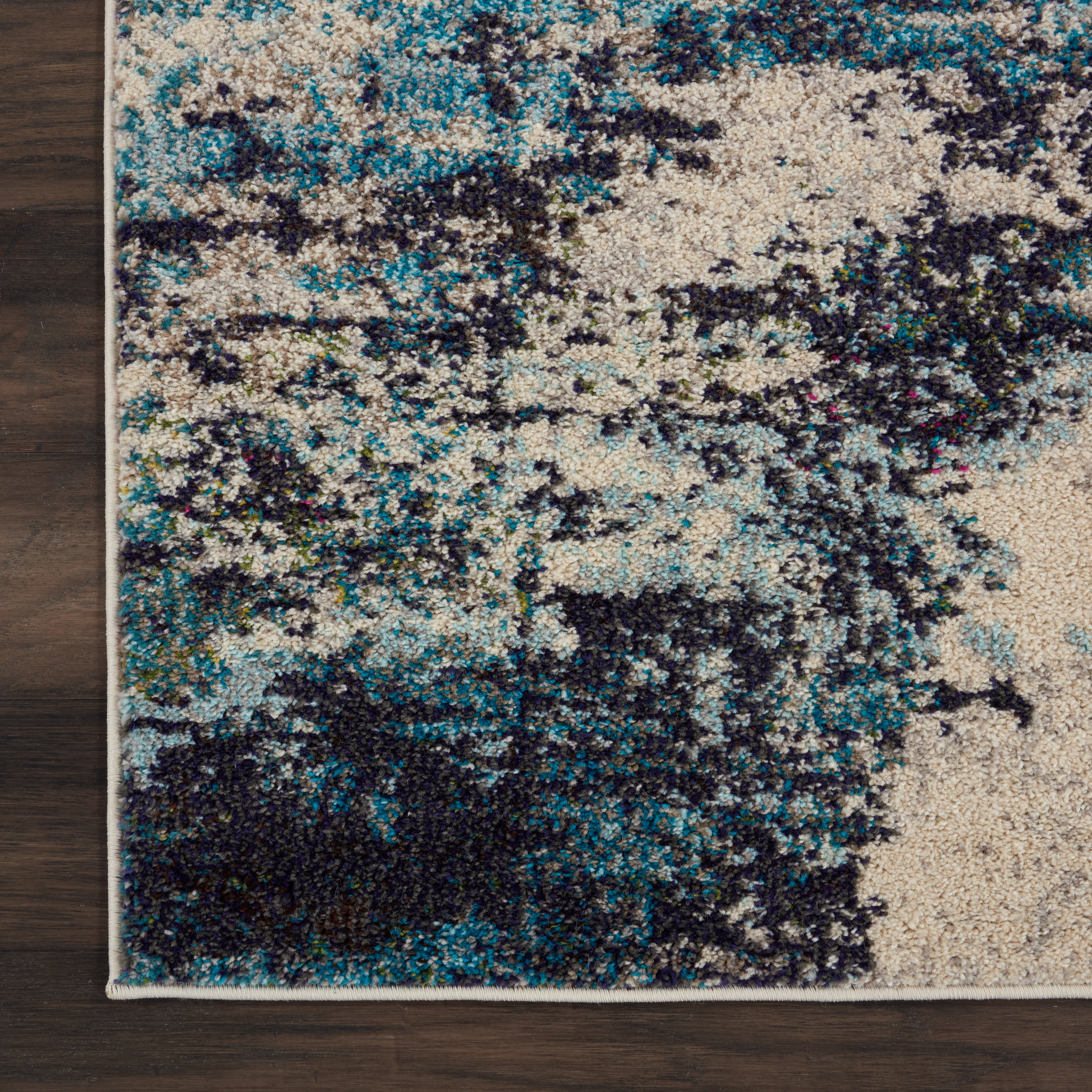 Nourison Celestial 2'2" x 7'6" Ivory Teal Blue Modern Indoor Rug
