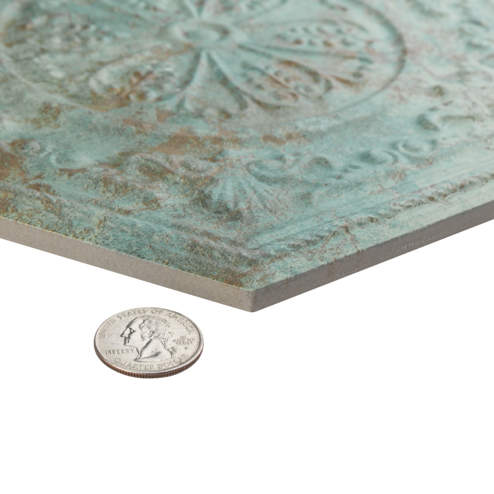 Zinc Hex Green Decor 9-7/8 in. x 11-1/4 in. Porcelain Floor and Wall Tile