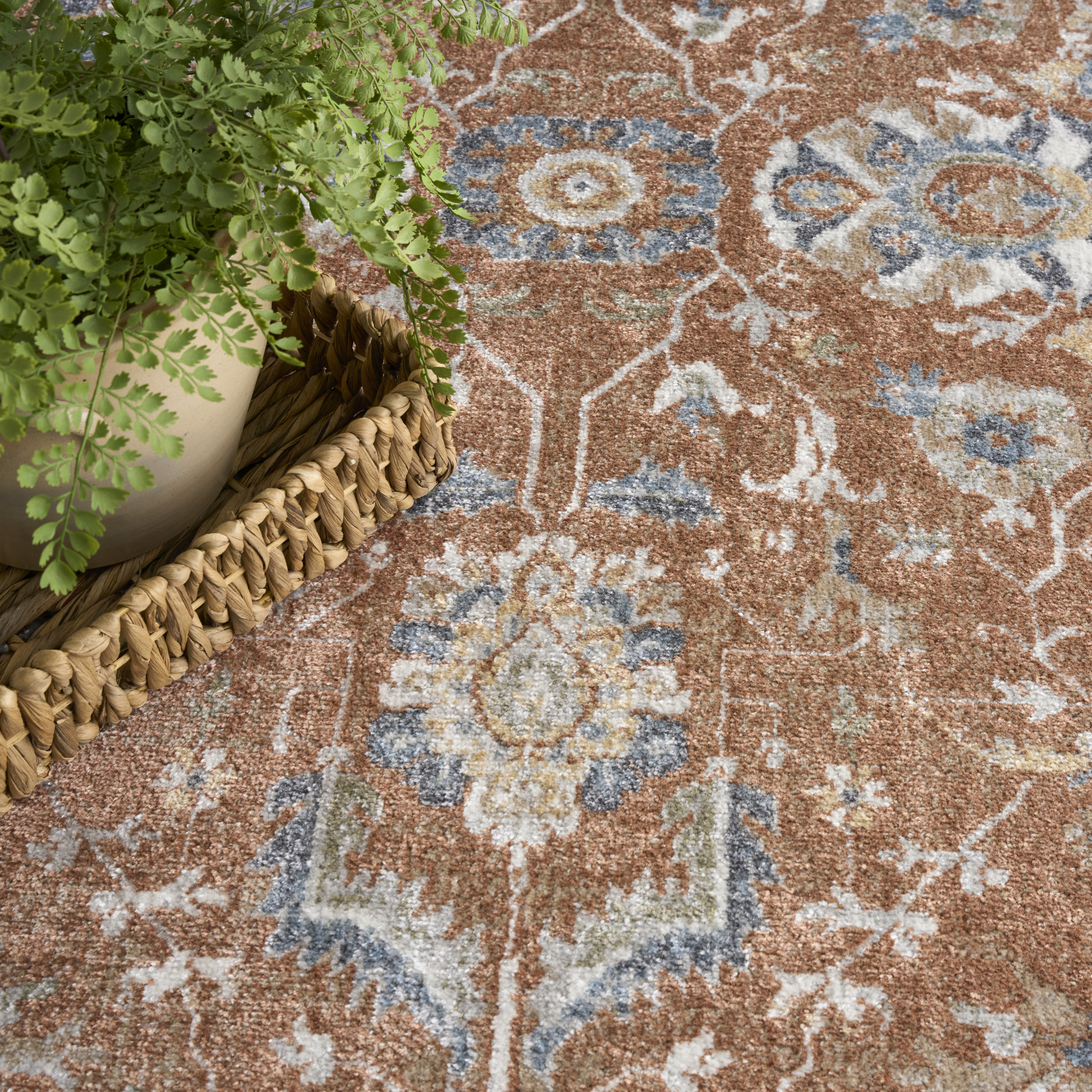 Nourison Astra Machine Washable 7'10" x 10' Rust Ivory Vintage Indoor Rug