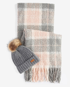 Saltburn Beanie & Tartan Scarf Gift Set Grey Rose