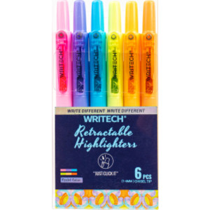 Retractable Highlighters, Pastel Colors, 6 Count