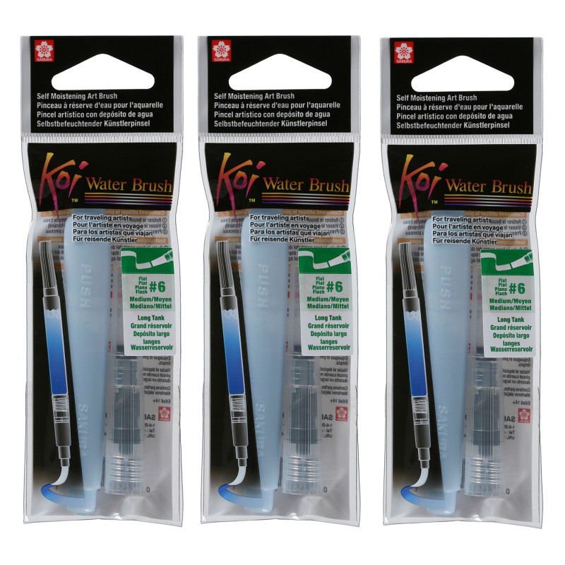 Koi Water Brush, 9mL Tank, Flat, Medium, Pack of 3